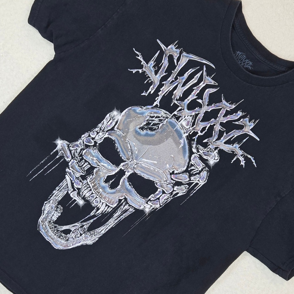 SWIXXZ Skull Graphic Tee Mens L Black Goth Streetwear Grunge Alt